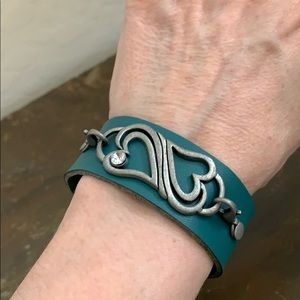 NWT Teal Double Heart Adjustable Cuff Bracelet
